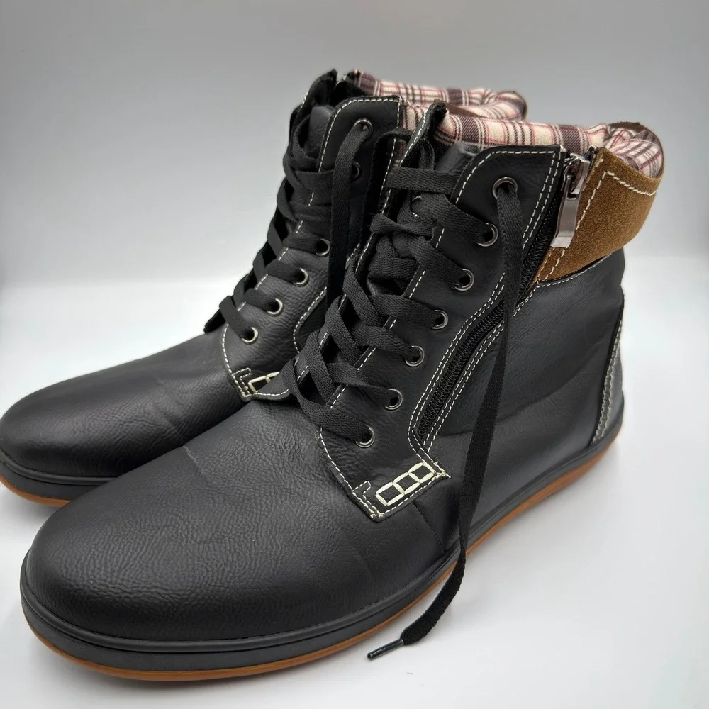 Carlos by Carlos Santana Solo Mens Black Faux Leather Plaid Boots Size 11